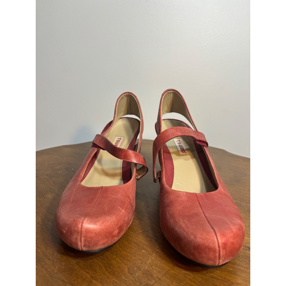 Tsubo Red Leather Mary Jane Pumps AF4-03 Women Size 9.5‎ Block Heel Slingback